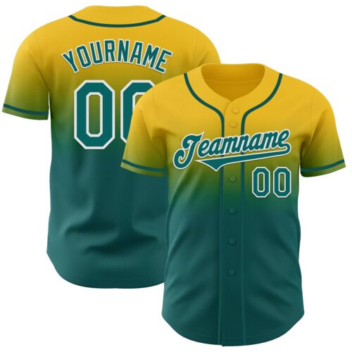 FadeFashion1231 Custom Yellow Teal-White Authentic Fade Fashion Baseball Jersey