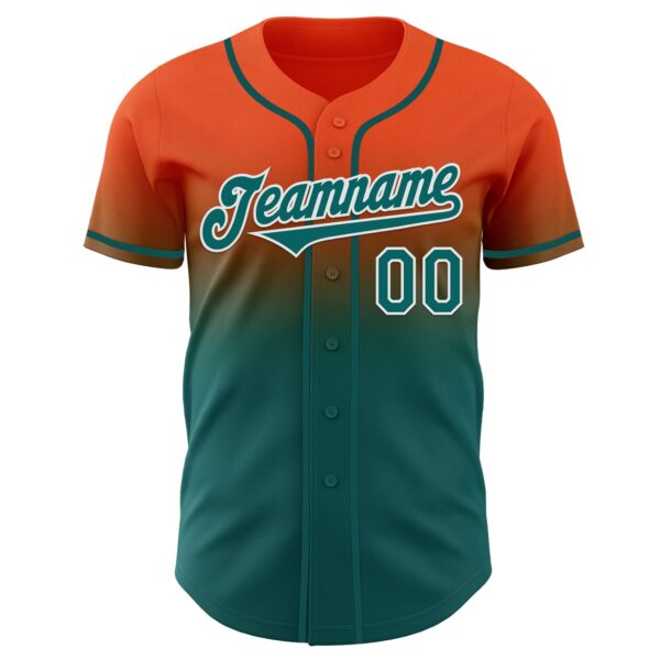 Custom Orange Teal-White Authentic Fade Fashion Baseball Jersey