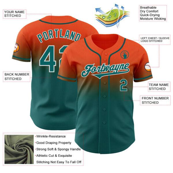 Custom Orange Teal-White Authentic Fade Fashion Baseball Jersey