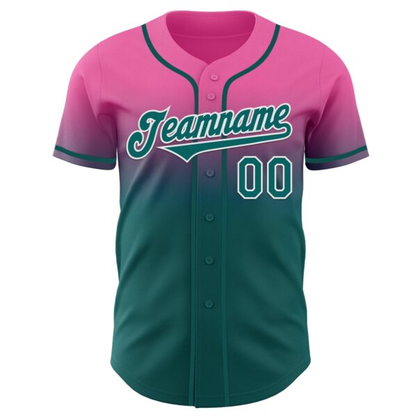 Custom Pink Teal-White Authentic Fade Fashion Baseball Jersey