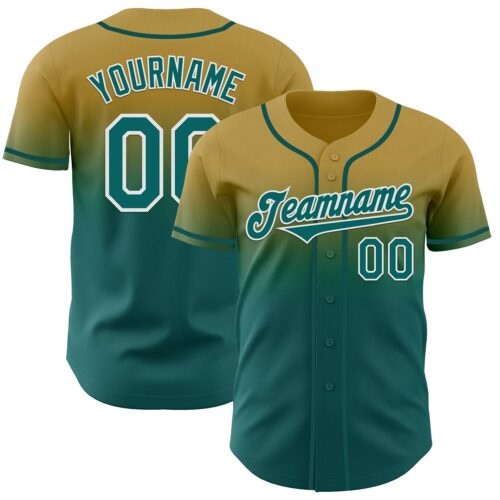FadeFashion1234 Custom Old Gold Teal-White Authentic Fade Fashion Baseball Jersey