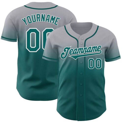 FadeFashion1235 Custom Gray Teal-White Authentic Fade Fashion Baseball Jersey