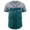 Custom Gray Teal-Navy Authentic Fade Fashion Baseball Jersey