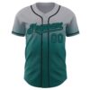 Custom Gray Teal-Black Authentic Fade Fashion Baseball Jersey
