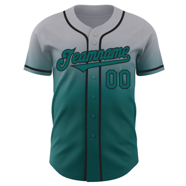 Custom Gray Teal-Black Authentic Fade Fashion Baseball Jersey