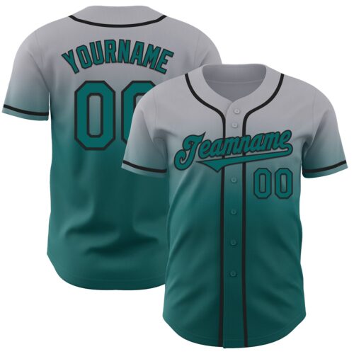 FadeFashion1237 Custom Gray Teal-Black Authentic Fade Fashion Baseball Jersey