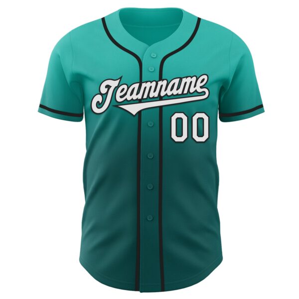 Custom Aqua White Teal-Black Authentic Fade Fashion Baseball Jersey