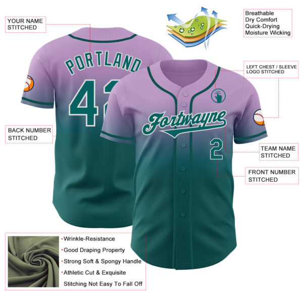 Custom Light Purple Teal-White Authentic Fade Fashion Baseball Jersey