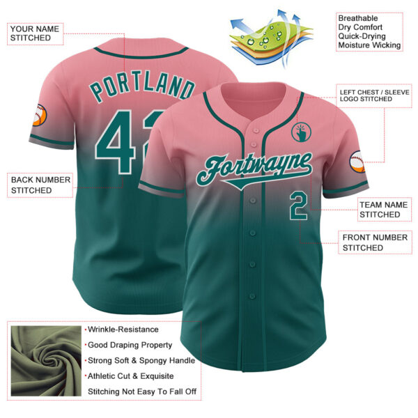 Custom Medium Pink Teal-White Authentic Fade Fashion Baseball Jersey