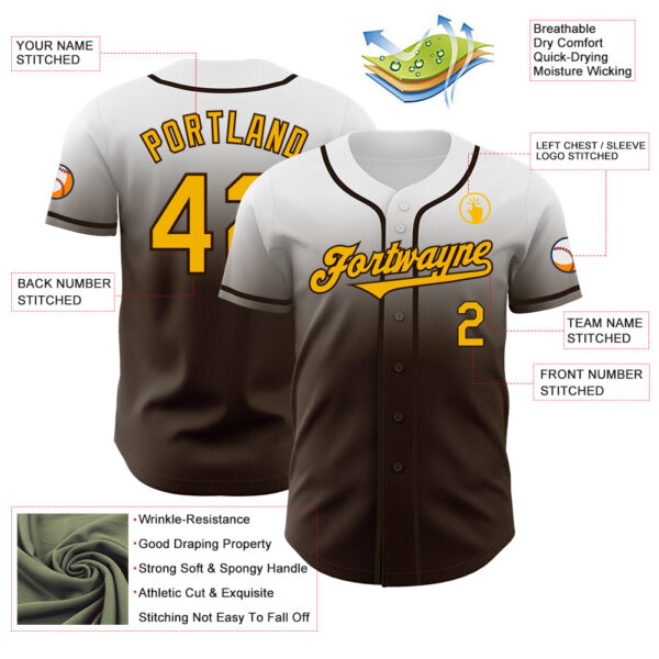 Custom White Gold-Brown Authentic Fade Fashion Baseball Jersey
