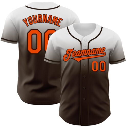FadeFashion1246 Custom White Orange-Brown Authentic Fade Fashion Baseball Jersey