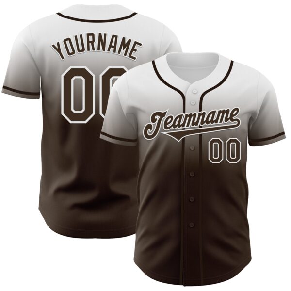 Custom White Brown Authentic Fade Fashion Baseball Jersey