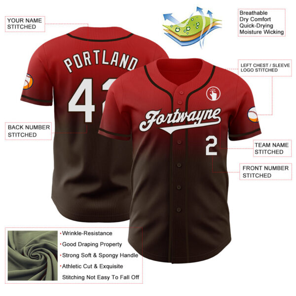 Custom Red White-Brown Authentic Fade Fashion Baseball Jersey
