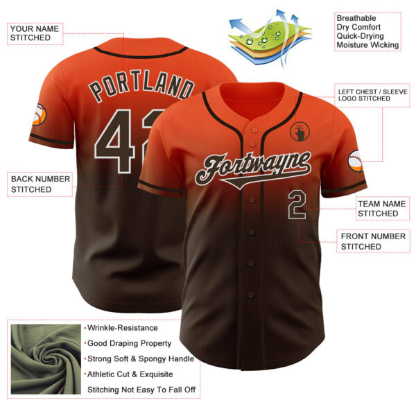 Custom Orange Brown-White Authentic Fade Fashion Baseball Jersey