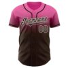 Custom Pink Brown-White Authentic Fade Fashion Baseball Jersey
