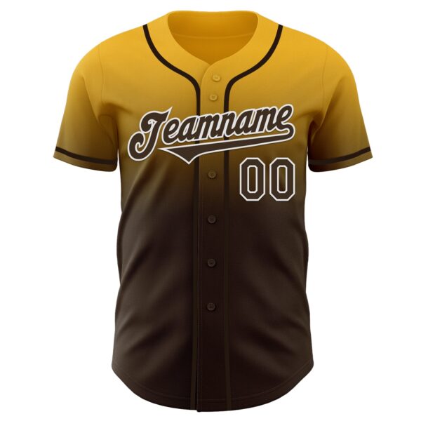Custom Gold Brown-White Authentic Fade Fashion Baseball Jersey