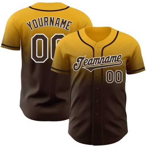 FadeFashion1251 Custom Gold Brown-White Authentic Fade Fashion Baseball Jersey
