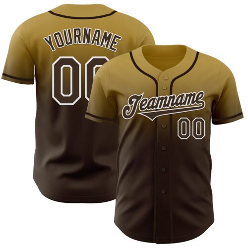 FadeFashion1252 Custom Old Gold Brown-White Authentic Fade Fashion Baseball Jersey