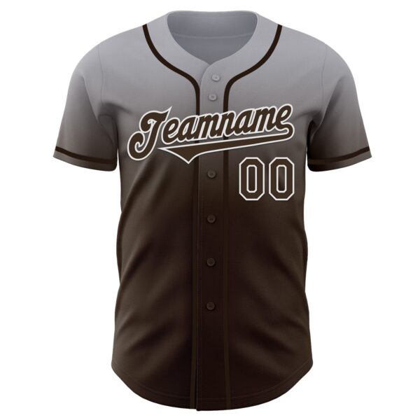 Custom Gray Brown-White Authentic Fade Fashion Baseball Jersey