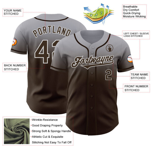 Custom Gray Brown-White Authentic Fade Fashion Baseball Jersey
