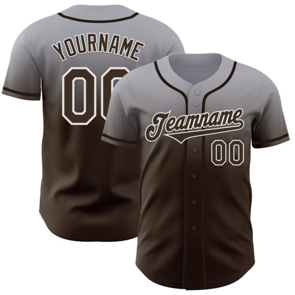 Custom Gray Brown-White Authentic Fade Fashion Baseball Jersey