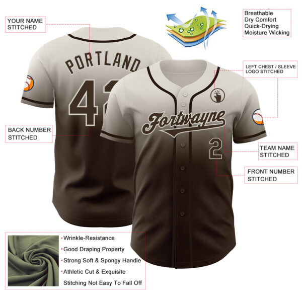 Custom Cream Brown Authentic Fade Fashion Baseball Jersey