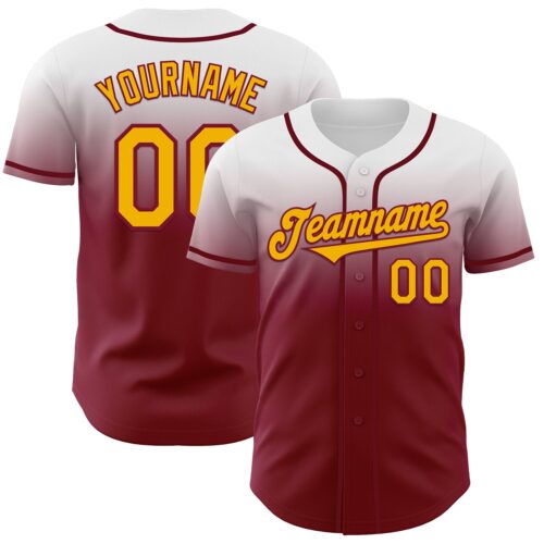 FadeFashion1256 Custom White Gold-Crimson Authentic Fade Fashion Baseball Jersey
