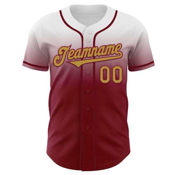 Custom White Old Gold-Crimson Authentic Fade Fashion Baseball Jersey