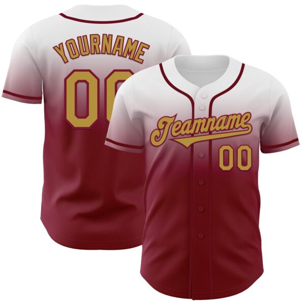 Custom White Old Gold-Crimson Authentic Fade Fashion Baseball Jersey