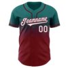 Custom Teal White-Crimson Authentic Fade Fashion Baseball Jersey