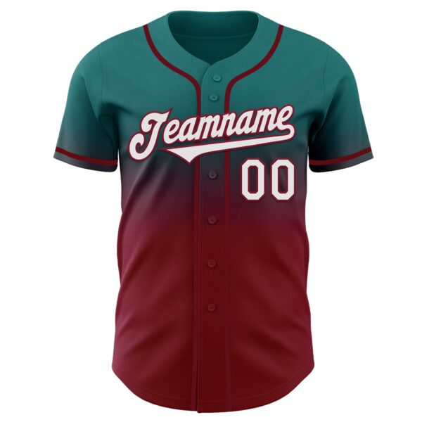 Custom Teal White-Crimson Authentic Fade Fashion Baseball Jersey