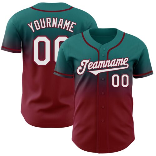 FadeFashion1258 Custom Teal White-Crimson Authentic Fade Fashion Baseball Jersey