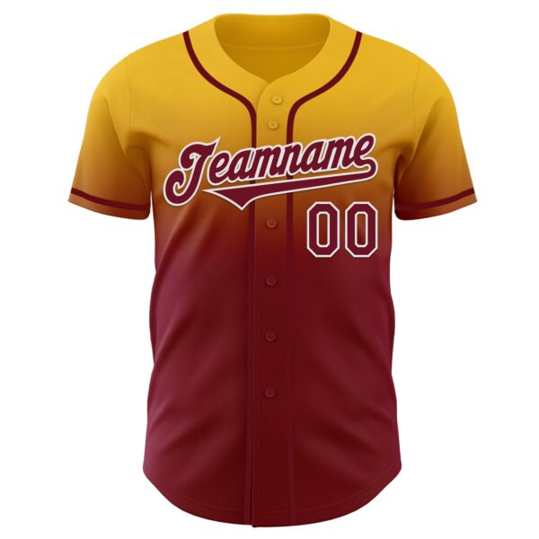 Custom Gold Crimson-White Authentic Fade Fashion Baseball Jersey