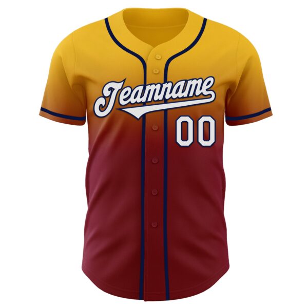 Custom Gold White Crimson-Navy Authentic Fade Fashion Baseball Jersey
