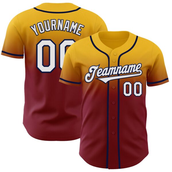 Custom Gold White Crimson-Navy Authentic Fade Fashion Baseball Jersey