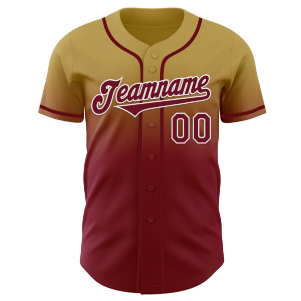 Custom Old Gold Crimson-White Authentic Fade Fashion Baseball Jersey