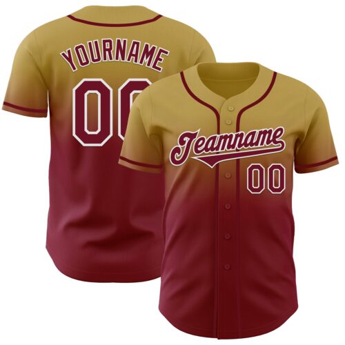 Custom Old Gold Crimson-White Authentic Fade Fashion Baseball Jersey
