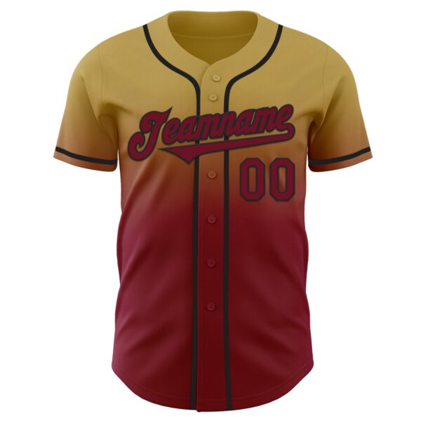 Custom Old Gold Crimson-Black Authentic Fade Fashion Baseball Jersey
