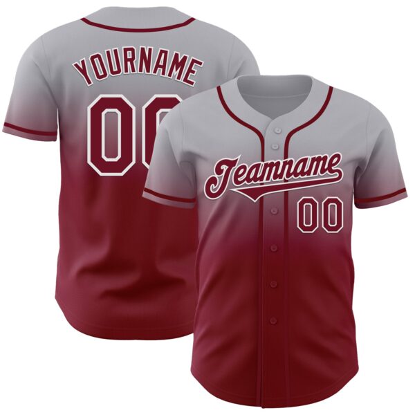 Custom Gray Crimson-White Authentic Fade Fashion Baseball Jersey
