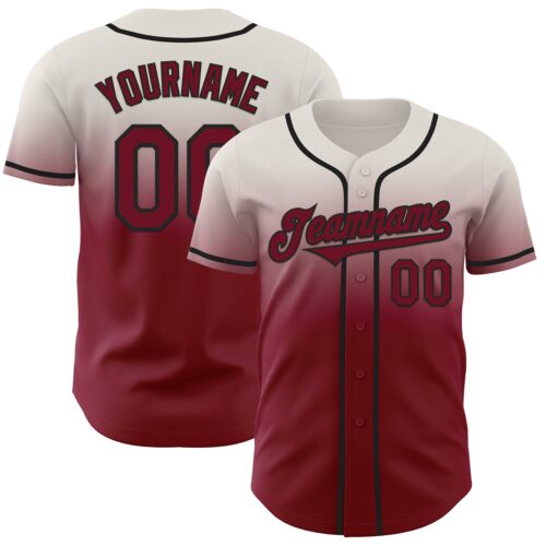Custom Cream Crimson-Black Authentic Fade Fashion Baseball Jersey