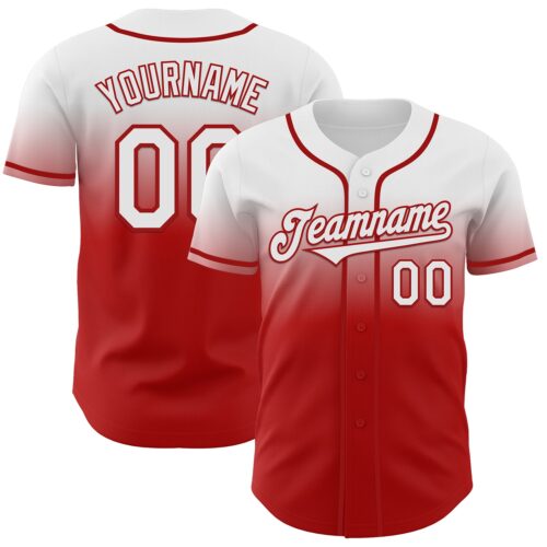 Custom White Red Authentic Fade Fashion Baseball Jersey