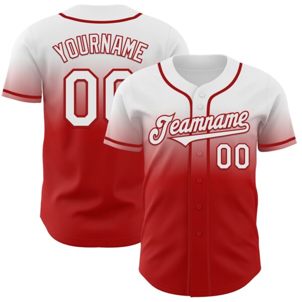 Custom White Red Authentic Fade Fashion Baseball Jersey