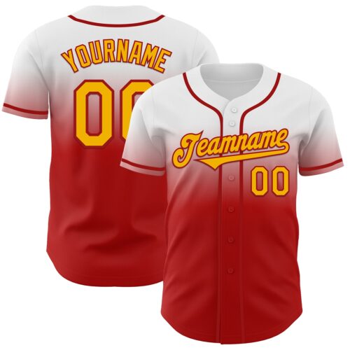 Custom White Gold-Red Authentic Fade Fashion Baseball Jersey