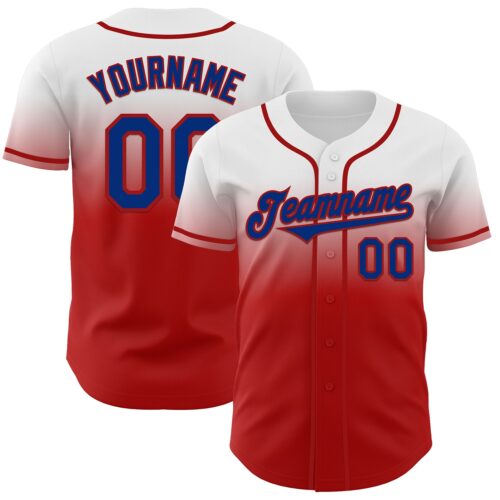 Custom White Royal-Red Authentic Fade Fashion Baseball Jersey