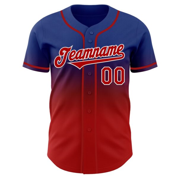 Custom Royal Red-White Authentic Fade Fashion Baseball Jersey