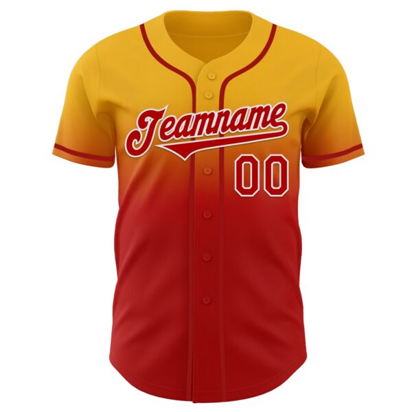 Custom Gold Red-White Authentic Fade Fashion Baseball Jersey