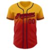 Custom Gold Red-Navy Authentic Fade Fashion Baseball Jersey