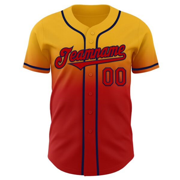 Custom Gold Red-Navy Authentic Fade Fashion Baseball Jersey