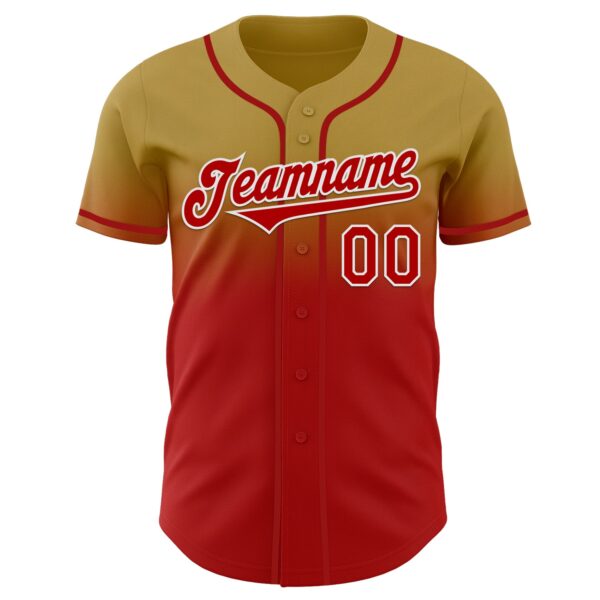 Custom Old Gold Red-White Authentic Fade Fashion Baseball Jersey