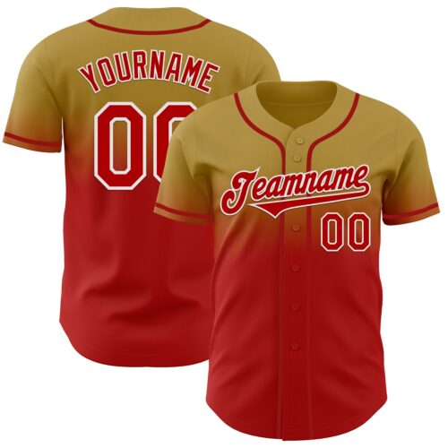 Custom Old Gold Red-White Authentic Fade Fashion Baseball Jersey